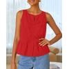 imageZESICA Womens Summer Sleeveless Tank Tops Crewneck Tie Front Loose Flowy Ruffle Peplum Babydoll BlousesRed