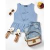 imageZESICA Womens Summer Sleeveless Tank Tops Crewneck Tie Front Loose Flowy Ruffle Peplum Babydoll BlousesSky