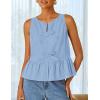 imageZESICA Womens Summer Sleeveless Tank Tops Crewneck Tie Front Loose Flowy Ruffle Peplum Babydoll BlousesSky