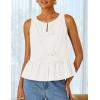 imageZESICA Womens Summer Sleeveless Tank Tops Crewneck Tie Front Loose Flowy Ruffle Peplum Babydoll BlousesWhite