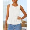 imageZESICA Womens Summer Sleeveless Tank Tops Crewneck Tie Front Loose Flowy Ruffle Peplum Babydoll BlousesWhite