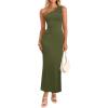 imageZESICA Womens 2025 Summer One Shoulder Sleeveless Maxi Dress Casual Floral Ribbed Knit Backless Cocktail Party Long DressesGreen