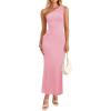 imageZESICA Womens 2025 Summer One Shoulder Sleeveless Maxi Dress Casual Floral Ribbed Knit Backless Cocktail Party Long DressesPink