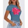 imageZESICA Womens 2025 Summer Short Sleeve Crop Tops Crewneck Graphic Baby Tees Y2K Slim Fit Basic ShirtsBlue