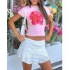 imageZESICA Womens 2025 Summer Short Sleeve Crop Tops Crewneck Graphic Baby Tees Y2K Slim Fit Basic ShirtsPink