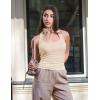 imageZESICA Womens Halter Tank Tops 2025 Summer Scoop Neck Backless Shirts Slim Fitted Casual Ruched Sleeveless TopsApricot