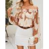 imageZESICA Womens Summer Off Shoulder Tops 2025 Floral Chiffon Long Sleeve Loose Dressy Casual Shirts BlousesBrown