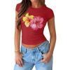 imageZESICA Womens 2025 Summer Short Sleeve Crop Tops Crewneck Graphic Baby Tees Y2K Slim Fit Basic ShirtsRed