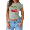 imageZESICA Womens 2025 Summer Short Sleeve Crop Tops Crewneck Graphic Baby Tees Y2K Slim Fit Basic ShirtsSage