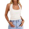 imageZESICA Womens Halter Tank Tops 2025 Summer Scoop Neck Backless Shirts Slim Fitted Casual Ruched Sleeveless TopsWhite