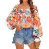imageZESICA Womens Summer Off Shoulder Tops 2025 Floral Chiffon Long Sleeve Loose Dressy Casual Shirts BlousesOrange