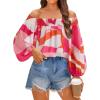 imageZESICA Womens Summer Off Shoulder Tops 2025 Floral Chiffon Long Sleeve Loose Dressy Casual Shirts BlousesPink