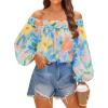 imageZESICA Womens Summer Off Shoulder Tops 2025 Floral Chiffon Long Sleeve Loose Dressy Casual Shirts BlousesSky