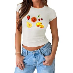 imageZESICA Womens 2025 Summer Short Sleeve Crop Tops Crewneck Graphic Baby Tees Y2K Slim Fit Basic ShirtsBeige