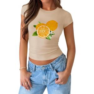 imageZESICA Womens 2025 Summer Short Sleeve Crop Tops Crewneck Graphic Baby Tees Y2K Slim Fit Basic ShirtsLightkhaki