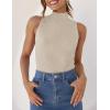 imageZESICA Womens Summer Ribbed High Neck Tank Tops Slim Fit Fashion Casual Basic Knit Sleeveless ShirtsAlmond