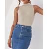 imageZESICA Womens Summer Ribbed High Neck Tank Tops Slim Fit Fashion Casual Basic Knit Sleeveless ShirtsAlmond