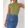 imageZESICA Womens Summer Ribbed High Neck Tank Tops Slim Fit Fashion Casual Basic Knit Sleeveless ShirtsGreen
