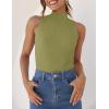 imageZESICA Womens Summer Ribbed High Neck Tank Tops Slim Fit Fashion Casual Basic Knit Sleeveless ShirtsGreen