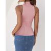 imageZESICA Womens Summer Ribbed High Neck Tank Tops Slim Fit Fashion Casual Basic Knit Sleeveless ShirtsPink