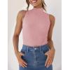 imageZESICA Womens Summer Ribbed High Neck Tank Tops Slim Fit Fashion Casual Basic Knit Sleeveless ShirtsPink