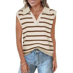 imageZESICA Womens Summer Sweaters Vest 2025 V Neck Cap Sleeve Sleeveless Ribbed Knit Spring Tank TopsApricot