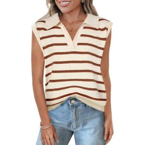 imageZESICA Womens Summer Sweaters Vest 2025 V Neck Cap Sleeve Sleeveless Ribbed Knit Spring Tank TopsRust