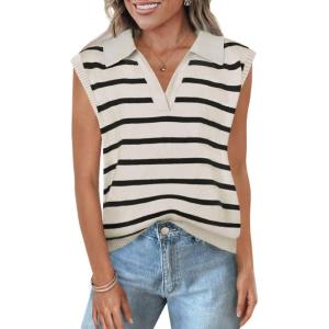 imageZESICA Womens Summer Sweaters Vest 2025 V Neck Cap Sleeve Sleeveless Ribbed Knit Spring Tank TopsWhite