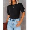 imageZESICA Womens Summer Crop Tops Casual Short Sleeve Crew Neck Ribbed Knit Loose Sweaters 2025 Trendy Shirts OutfitsBlack
