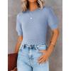 imageZESICA Womens Summer Crop Tops Casual Short Sleeve Crew Neck Ribbed Knit Loose Sweaters 2025 Trendy Shirts OutfitsLight Blue