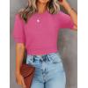 imageZESICA Womens Summer Crop Tops Casual Short Sleeve Crew Neck Ribbed Knit Loose Sweaters 2025 Trendy Shirts OutfitsRose