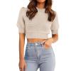 imageZESICA Womens Summer Crop Tops Casual Short Sleeve Crew Neck Ribbed Knit Loose Sweaters 2025 Trendy Shirts OutfitsSandy