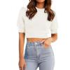 imageZESICA Womens Summer Crop Tops Casual Short Sleeve Crew Neck Ribbed Knit Loose Sweaters 2025 Trendy Shirts OutfitsWhite