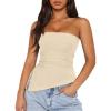 imageZESICA Womens Tube Top 2025 Summer Going Out Strapless Backless Ruched Trendy Tops Asymmetrical Bandeau Cute OutfitsApricot