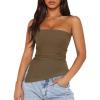 imageZESICA Womens Tube Top 2025 Summer Going Out Strapless Backless Ruched Trendy Tops Asymmetrical Bandeau Cute OutfitsMocha