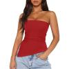 imageZESICA Womens Tube Top 2025 Summer Going Out Strapless Backless Ruched Trendy Tops Asymmetrical Bandeau Cute OutfitsRed