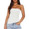 imageZESICA Womens Tube Top 2025 Summer Going Out Strapless Backless Ruched Trendy Tops Asymmetrical Bandeau Cute OutfitsWhite