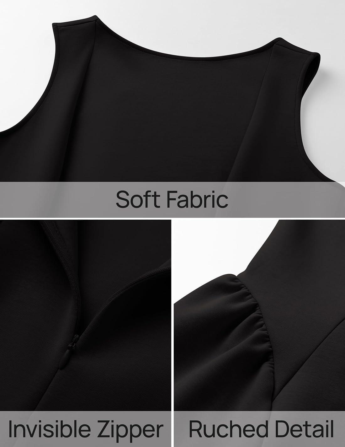 imageZESICA Womens 2025 Summer Sleeveless Cocktail Mini Dress Boat Neck Backless Swing A Line Wedding Club Party Short DressesBlack