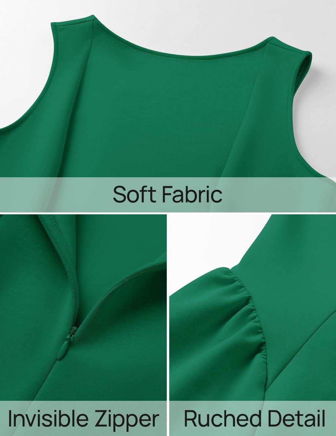 imageZESICA Womens 2025 Summer Sleeveless Cocktail Mini Dress Boat Neck Backless Swing A Line Wedding Club Party Short DressesGreen