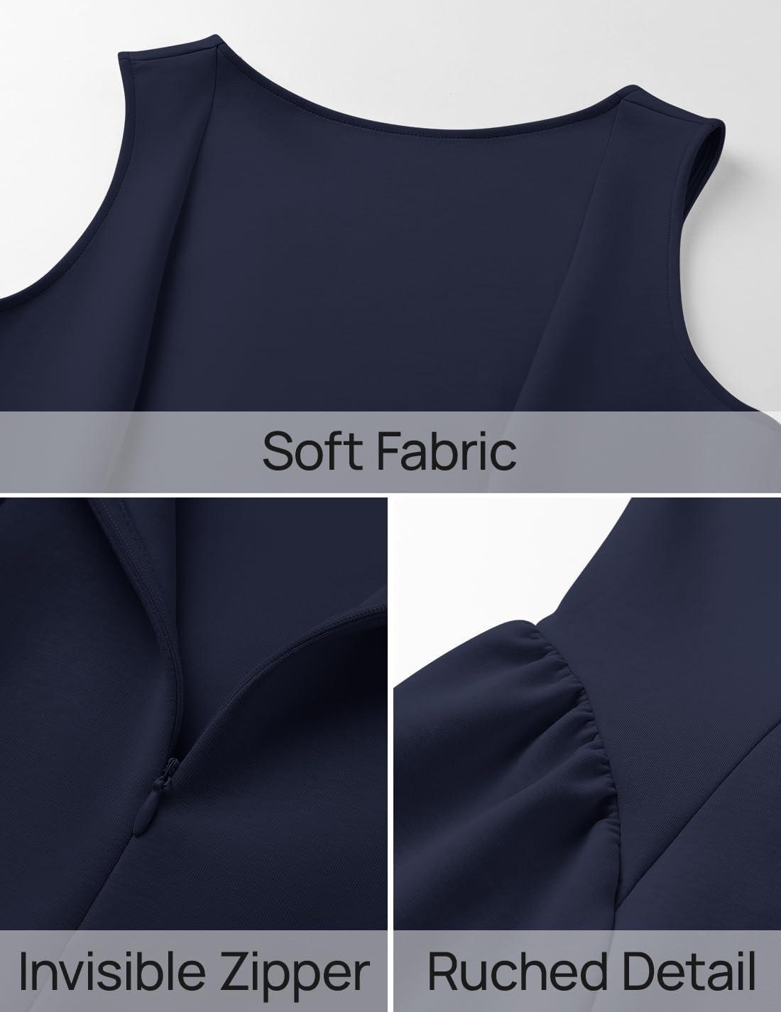 imageZESICA Womens 2025 Summer Sleeveless Cocktail Mini Dress Boat Neck Backless Swing A Line Wedding Club Party Short DressesNavy