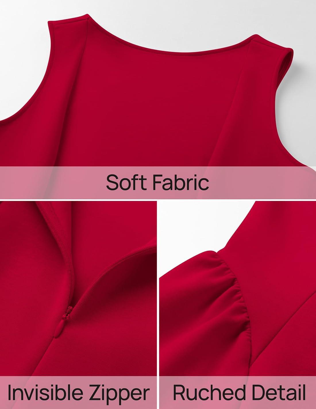 imageZESICA Womens 2025 Summer Sleeveless Cocktail Mini Dress Boat Neck Backless Swing A Line Wedding Club Party Short DressesRed