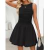 imageZESICA Womens 2025 Summer Boho Sleeveless Ruched Mini Dresses Scoop Neck Bubble A Line Short Tank SundressBlack