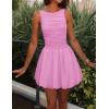 imageZESICA Womens 2025 Summer Boho Sleeveless Ruched Mini Dresses Scoop Neck Bubble A Line Short Tank SundressPink