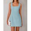 imageZESICA Womens 2025 Summer Sleeveless Tank Mini Dresses Square Neck A Line Flare Party Short DressBlue