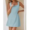 imageZESICA Womens 2025 Summer Sleeveless Tank Mini Dresses Square Neck A Line Flare Party Short DressBlue