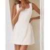 imageZESICA Womens 2025 Summer Sleeveless Tank Mini Dresses Square Neck A Line Flare Party Short DressIvory