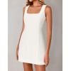imageZESICA Womens 2025 Summer Sleeveless Tank Mini Dresses Square Neck A Line Flare Party Short DressIvory