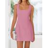 imageZESICA Womens 2025 Summer Sleeveless Tank Mini Dresses Square Neck A Line Flare Party Short DressPink