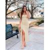 imageZESICA Womens Sleeveless Formal Maxi Dresses 2025 Summer Square Neck High Split Cocktail Party Bodycon Long DressApricot
