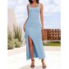 imageZESICA Womens Sleeveless Formal Maxi Dresses 2025 Summer Square Neck High Split Cocktail Party Bodycon Long DressBlue